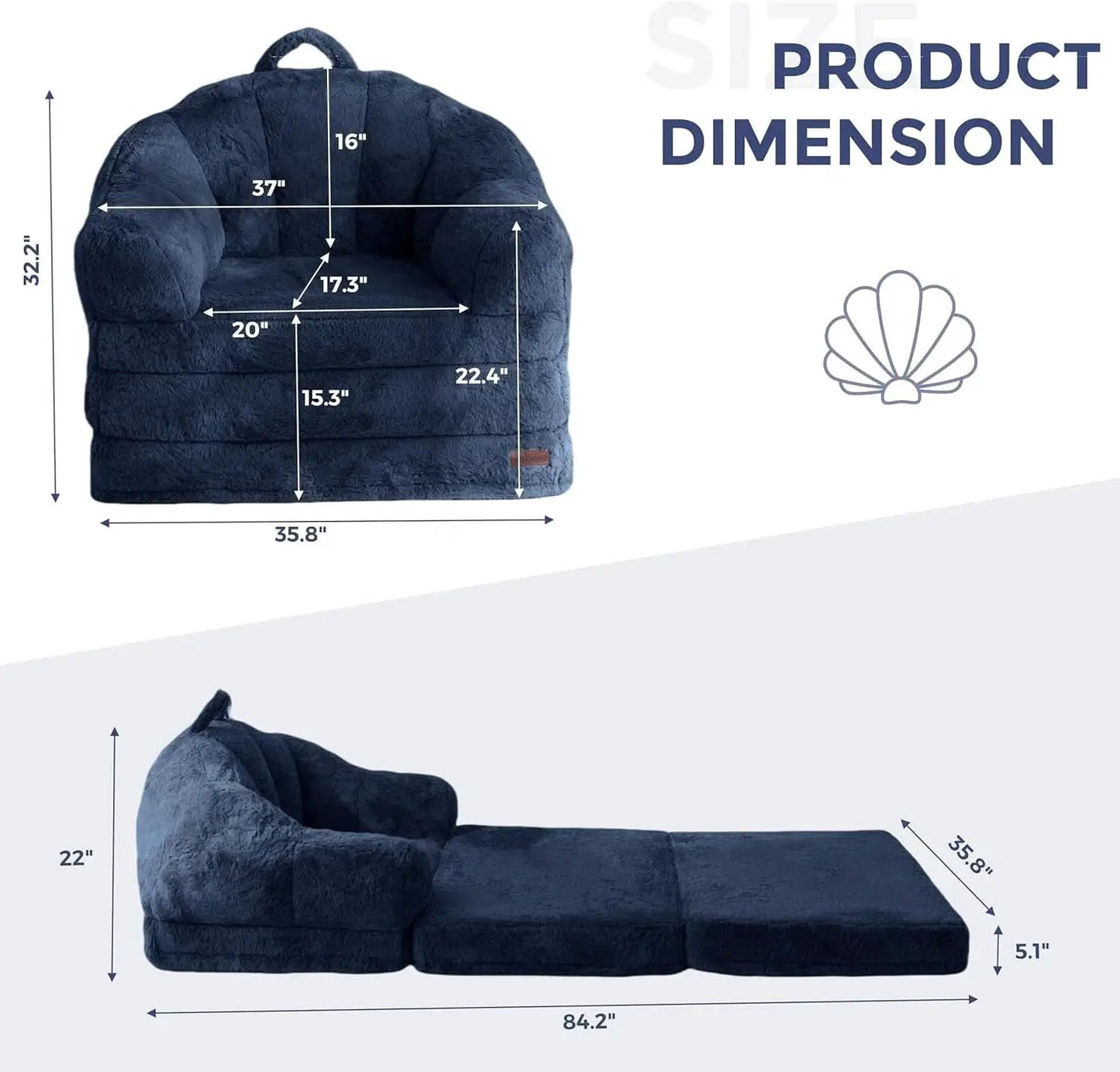 Navy Upholstered Folding Sofa Bed Convertible Lounger from PriceLows™