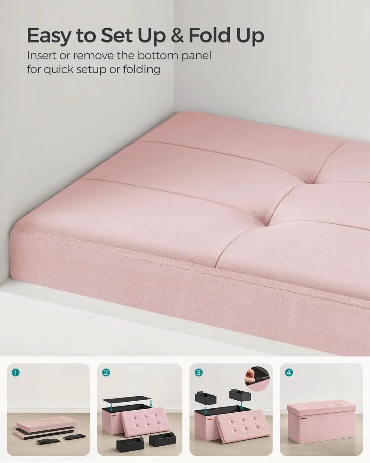 Jelly Pink Foldable Storage Ottoman Bench 15x30x15 from PriceLows™