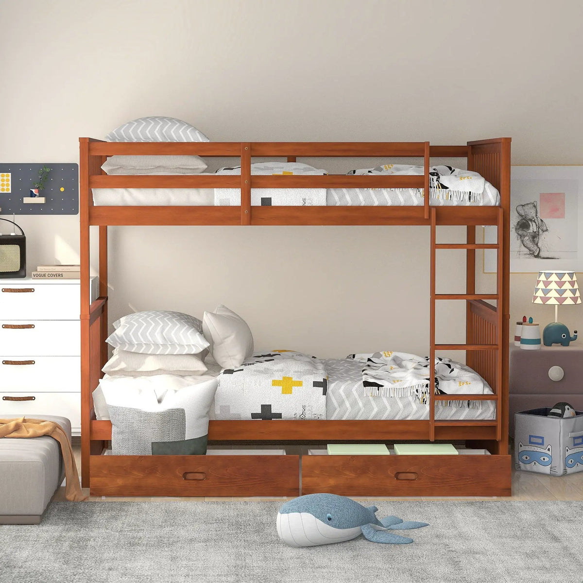 Bunk Bed With Ladders | 2 Storage Drawers | Space-Saving Design | Sleepover Ready