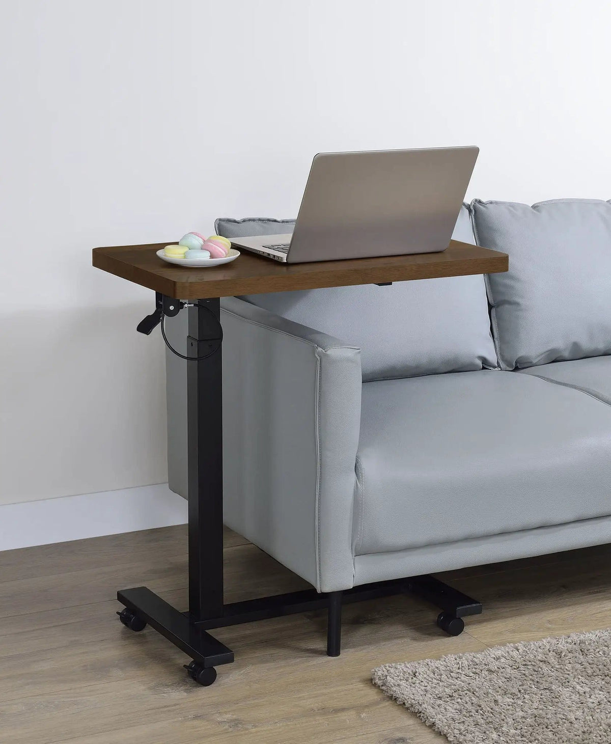 Westpark Pneumatic Adjustable C-Shape Side Table with Casters Dark Pine | 28 x 15.5 x 28.5 in | Engineered Wood & Metal | Home