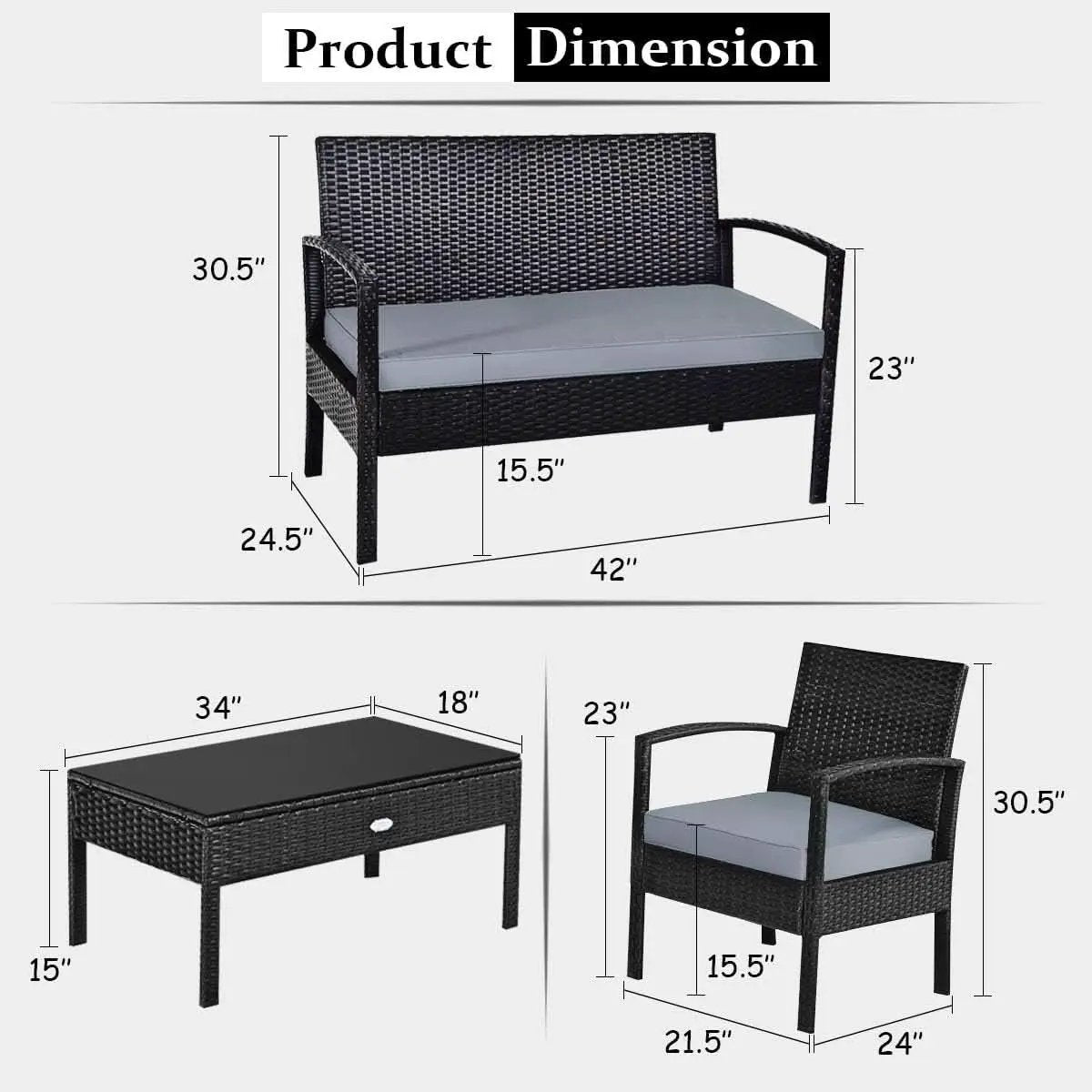 4 Piece Patio Rattan Furniture Set With Glass Coffee Table from PriceLows™