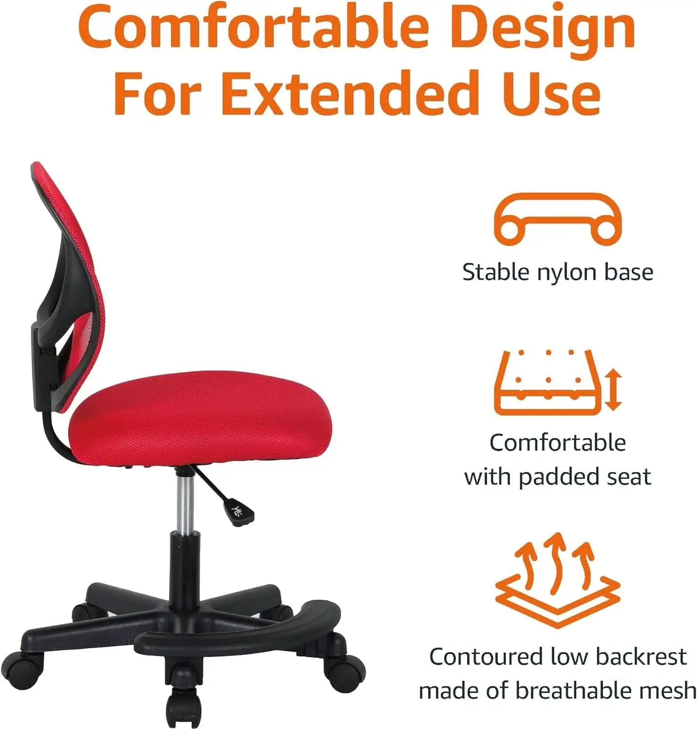 Kids Adjustable Mesh Low Back Swivel Desk Chair With Footrest Red from PriceLows™