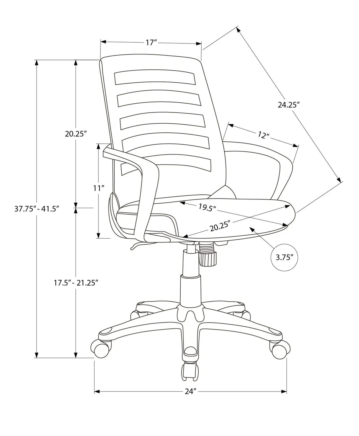 Ladder-Back Office Chair | Mid-Back Ergonomic Design | Adjustable Height | Armrests