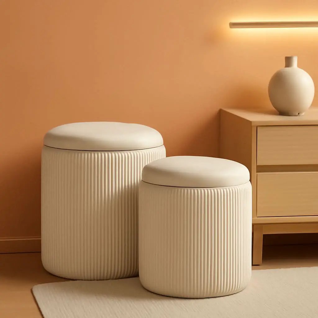 White Storage Ottoman Round Velvet Upholstered Set from PriceLows™