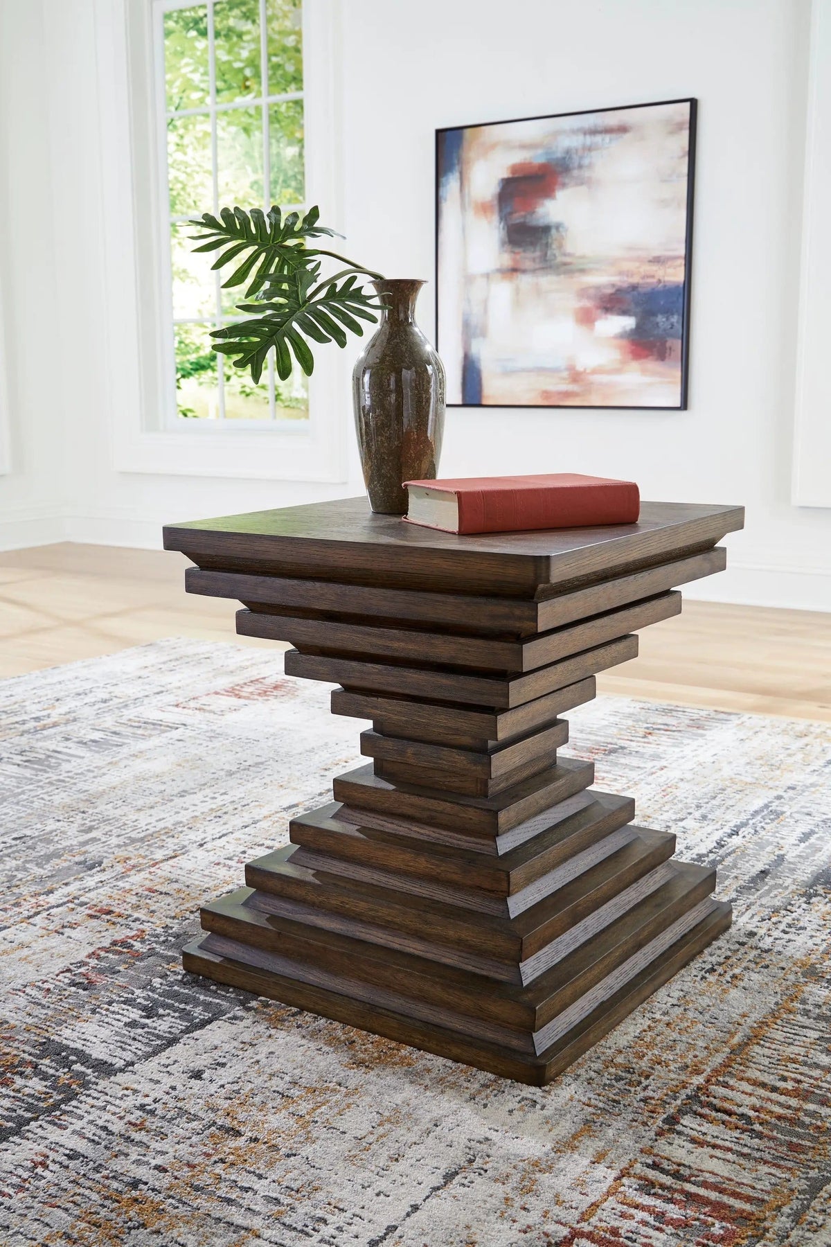 Hannodream Square End Table | 22 x 22 x 24 in | Oak Veneer & Mdf | Warm Brown