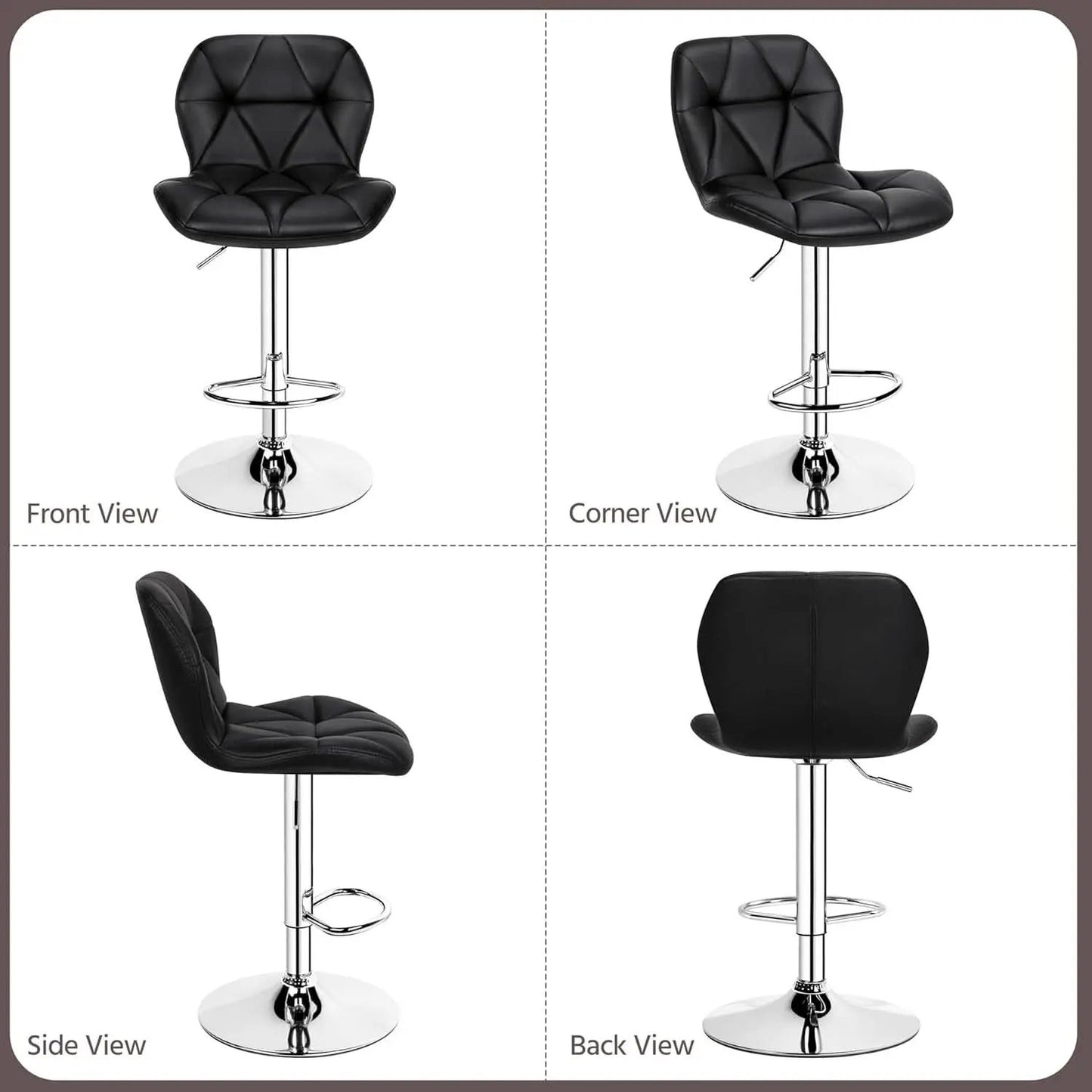 Set Of 2 Modern Adjustable Black PU Leather Bar Stools from PriceLows™