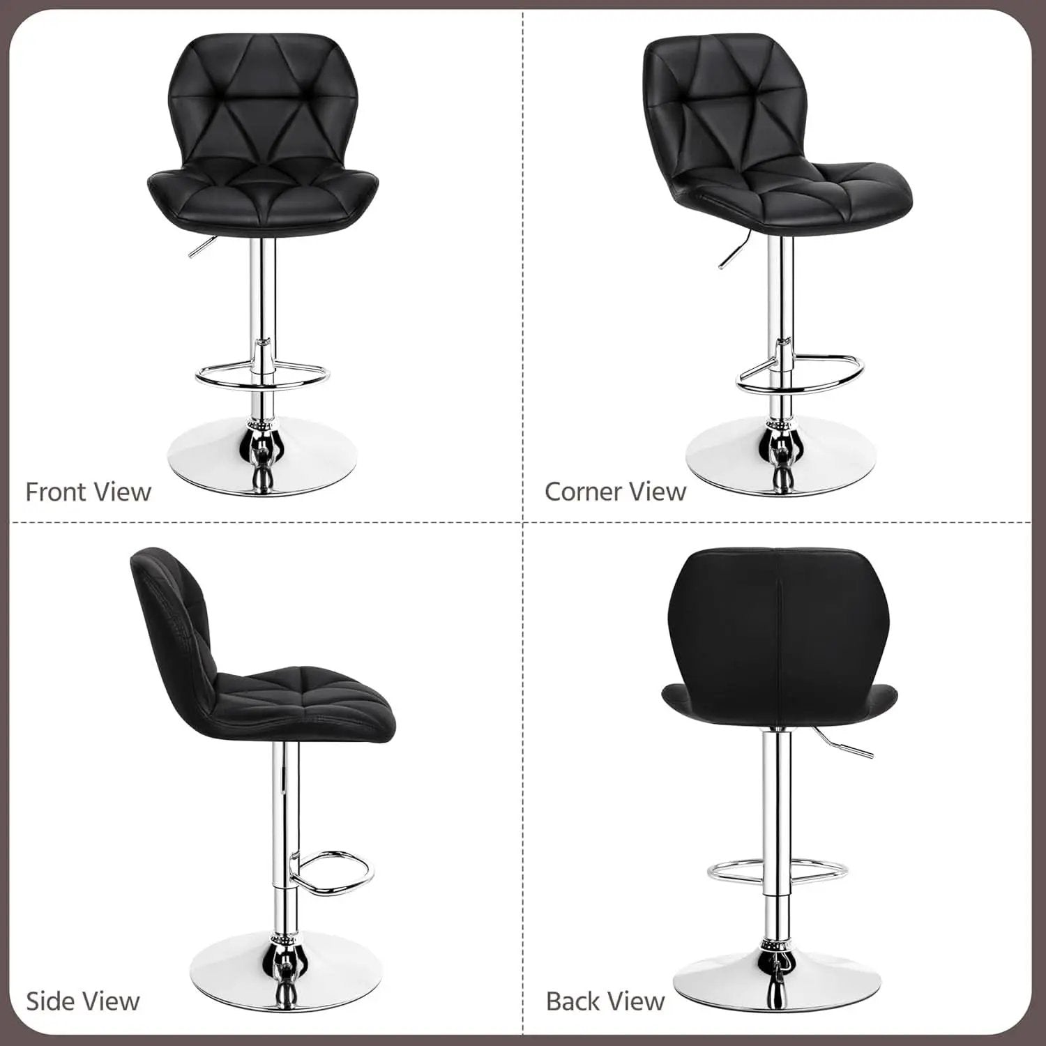 Set Of 2 Modern Adjustable Black PU Leather Bar Stools from PriceLows™