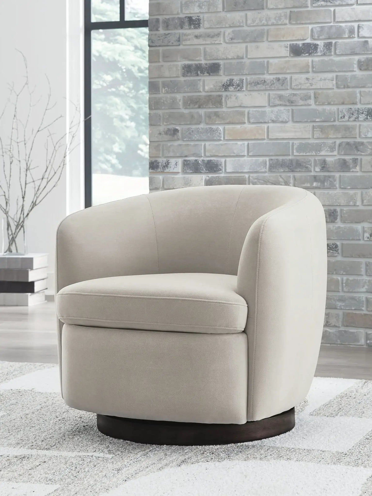 Annbury Swivel Accent Chair | 32.75 x 31.63 x 28.5 in | Velvet & Fabric | Light Beige