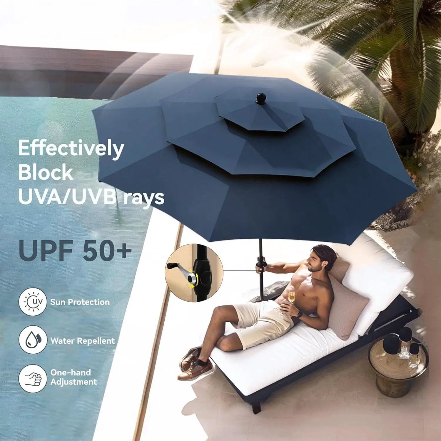 Patio Dining Set for 4 With Navy Umbrella and Padded Chairs from PriceLows™
