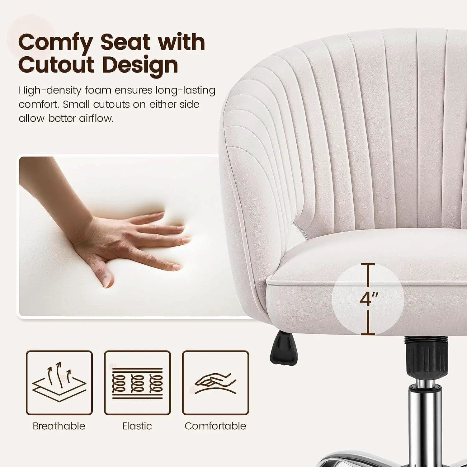Cream Velvet Swivel Desk Chair With Wheels Tufted Back from PriceLows™
