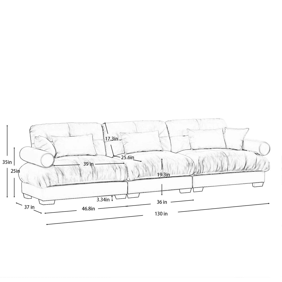 Modern Sofa | Bolstered Armrests | Cloud Cushions | Vintage Fabric
