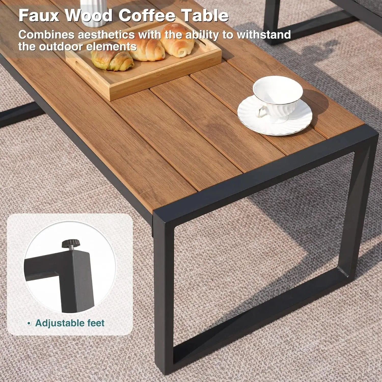 4 Piece Patio Set With Coffee Table Beige Metal Frames And Washable Cushions from PriceLows™