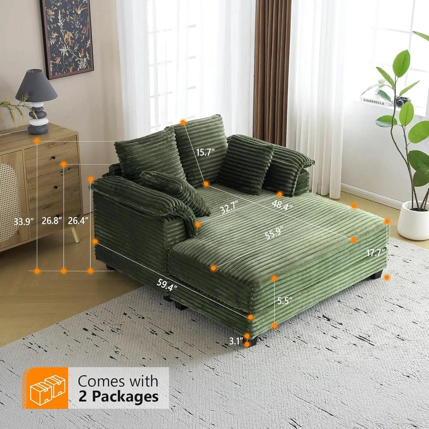 56-Inch Oversized Corduroy Lounge Chair With Armrests from PriceLows™