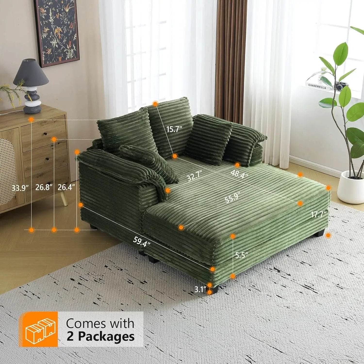 56-Inch Oversized Corduroy Lounge Chair With Armrests from PriceLows™
