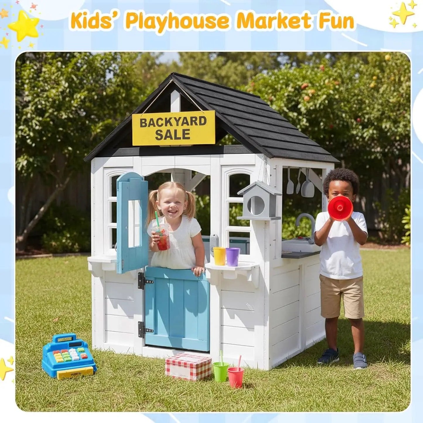 Wooden Outdoor Playhouse With Dutch Door Kitchenette from PriceLows™