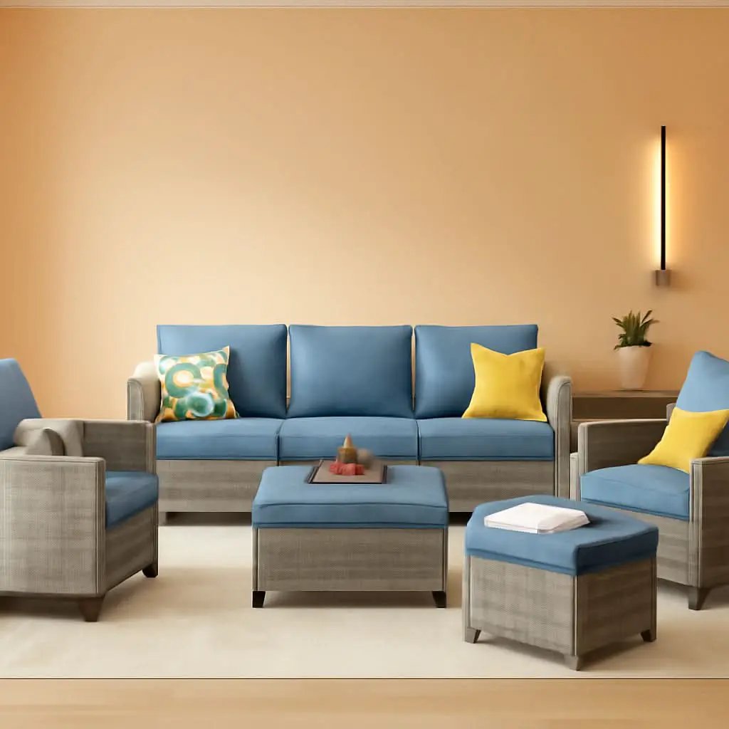 Five Piece Patio Outdoor Wicker Furniture Set Denim Blue from PriceLows™