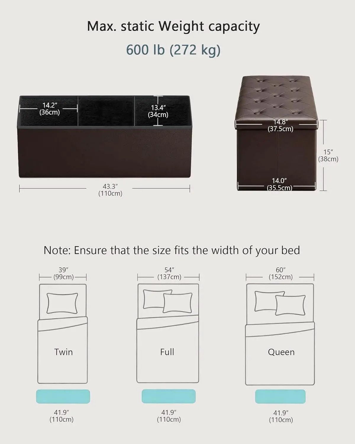 Forty Three Inch Brown Storage Ottoman With Concealed Dividers from PriceLows™
