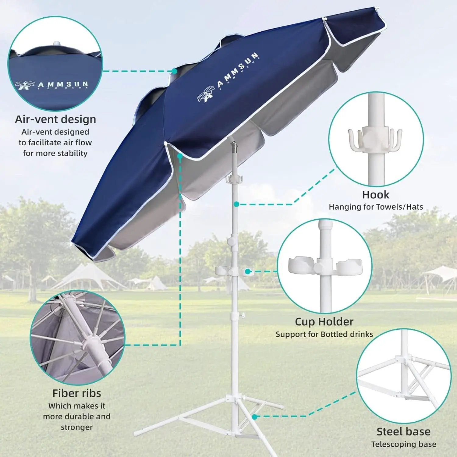 Six Point Five Foot Portable Shade Umbrella With Stand from PriceLows™