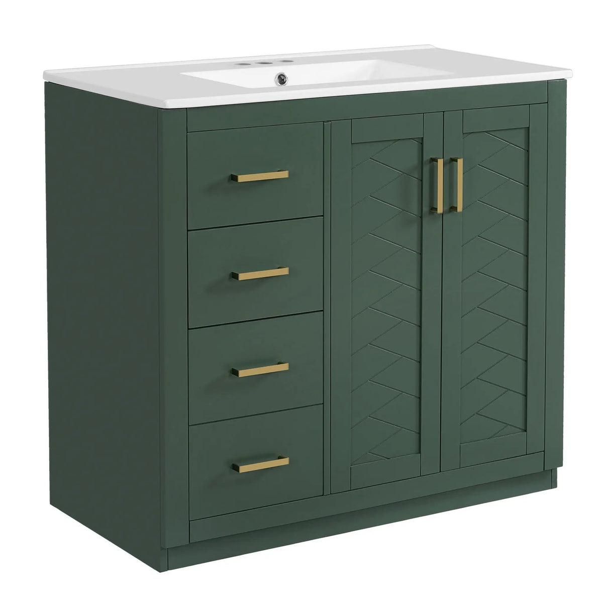 36 Inch Bathroom Vanity | Ceramic Sink Combo | 3 Drawers | Soft Closing Doors