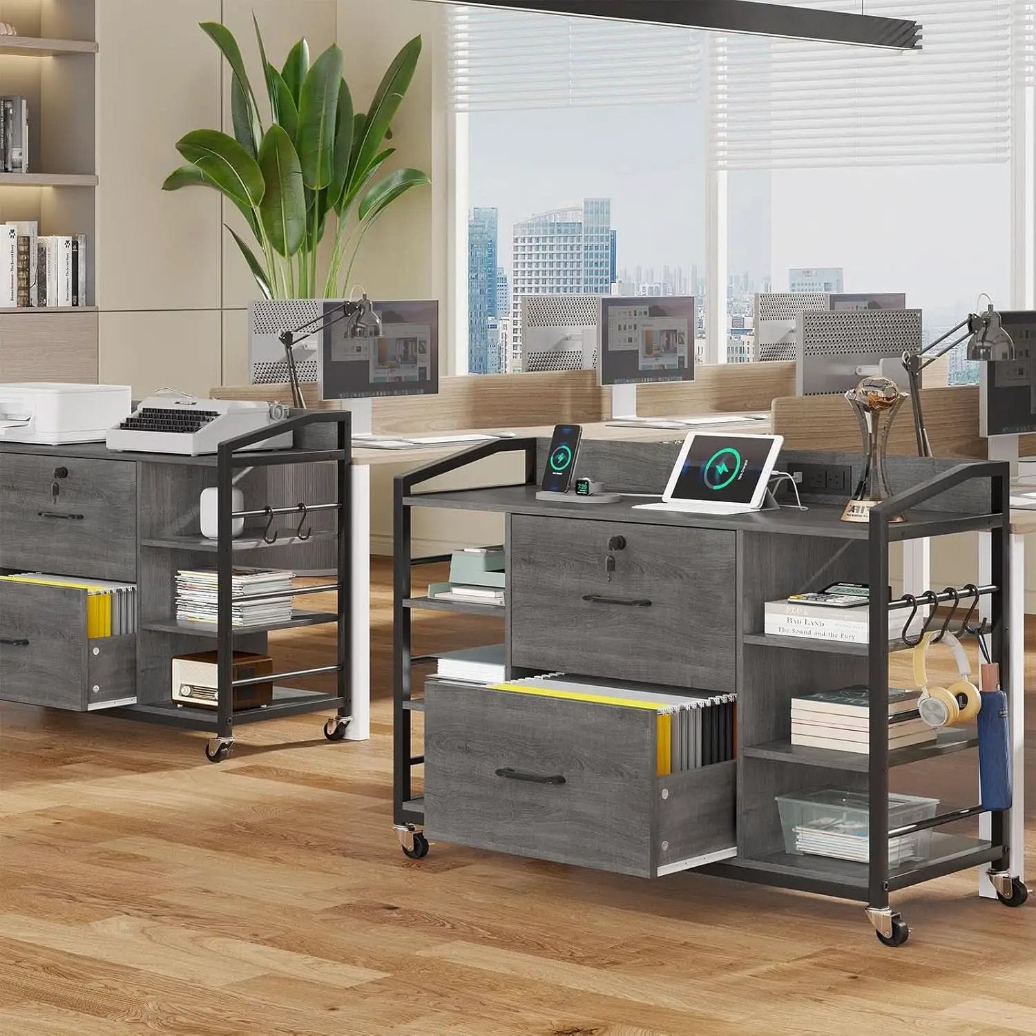 44 Inch 2 Drawer File Cabinet Grey With Lock For Office from PriceLows™