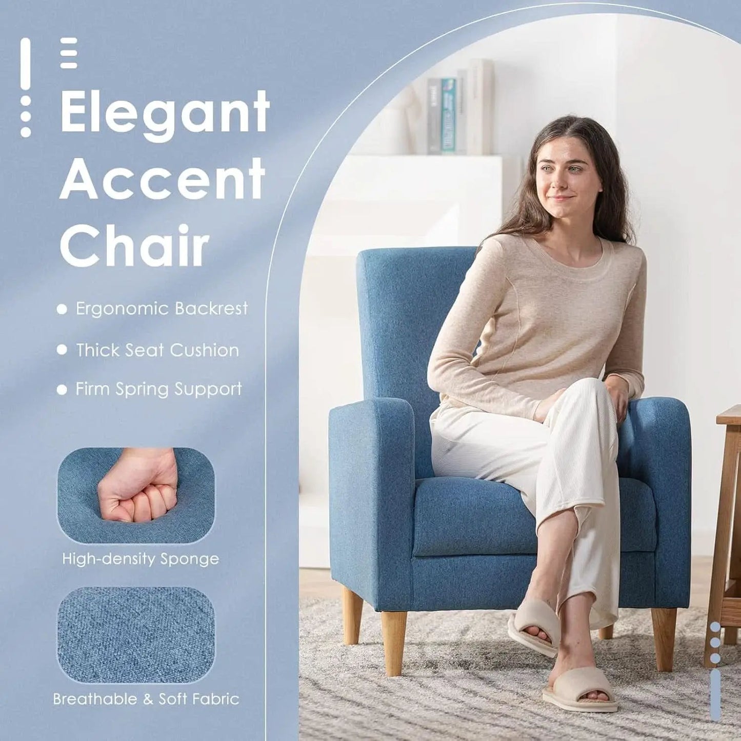 Blue Upholstered Accent Armchair With Back Cushions from PriceLows™