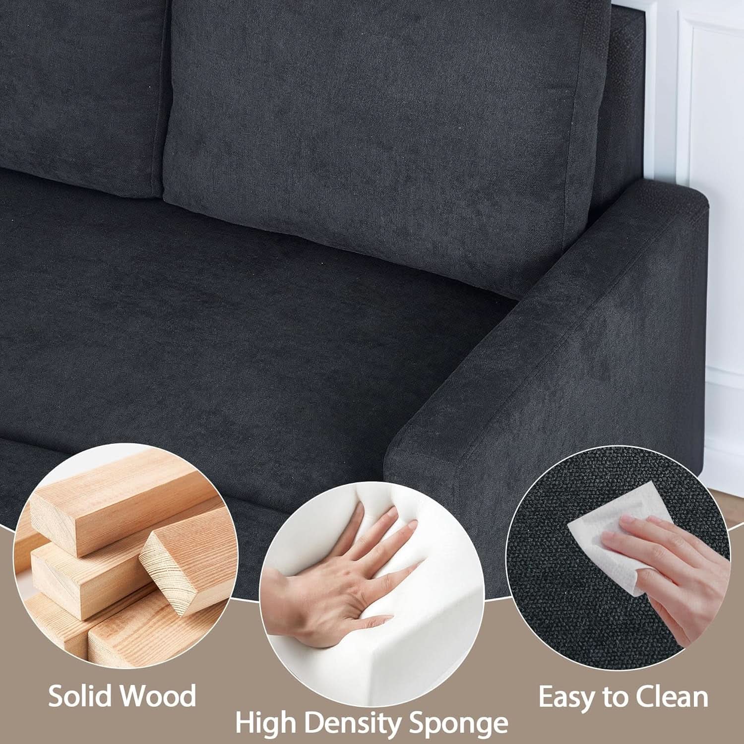 83-Inch Velvet-Black Pull-Out Sleeper Sofa With Storage from PriceLows™