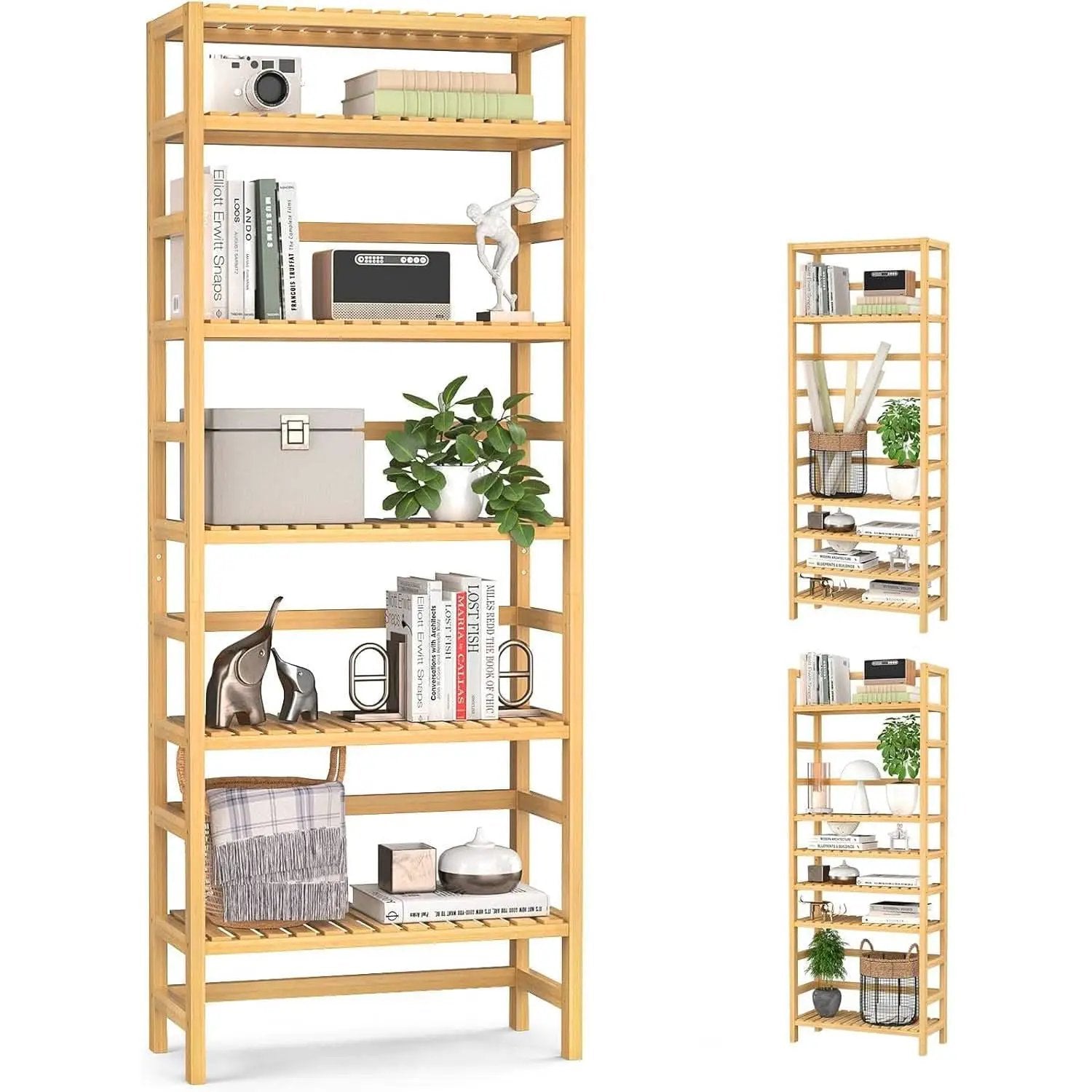 Six Tier Adjustable Bamboo Bookshelf Tall 63 Inch Natural from PriceLows™