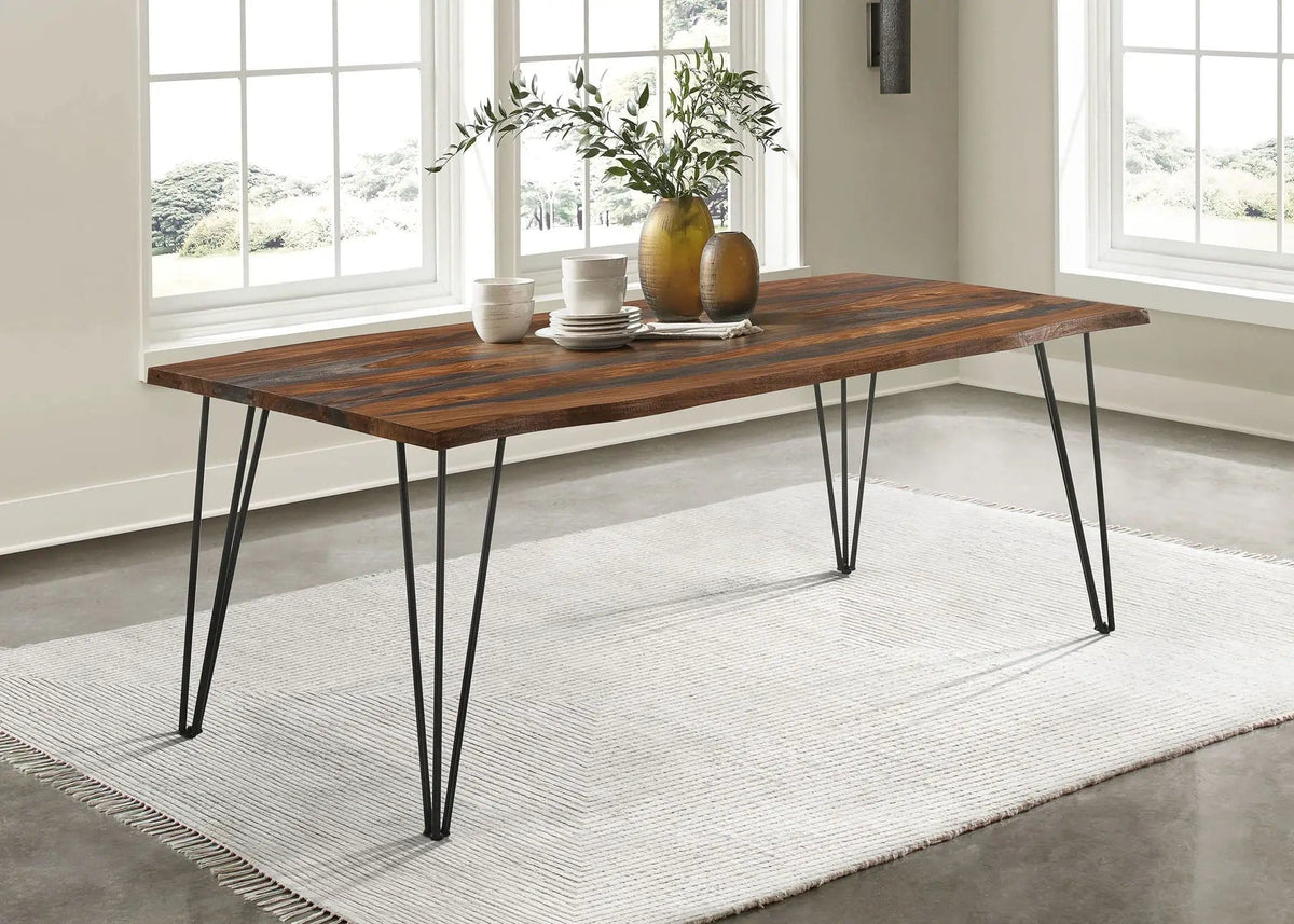 Neve 80-inch Live Edge Dining Table Grey Sheesham | 80 x 37 x 30 in | Metal & Wood | Dining Room