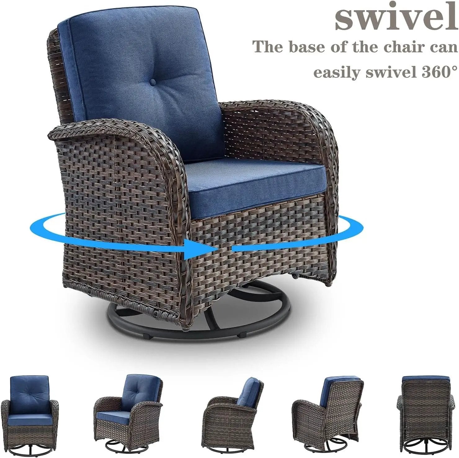 6 Piece Patio Conversation Set Brown Wicker Blue Cushions from PriceLows™