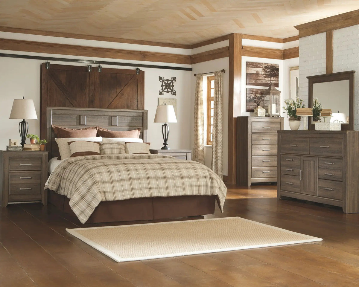 Juararo Bedroom Set | 4-Piece | Vintage Aged Rough Sawn Finish | Replicated Oak Grain
