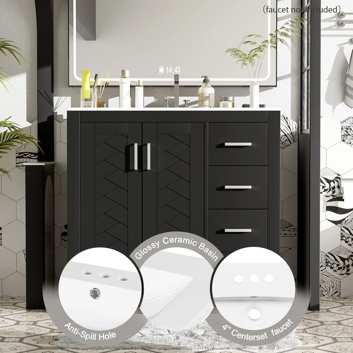 36 Inch Bathroom Vanity | Ceramic Sink Combo | 3 Drawers | Soft Closing Doors