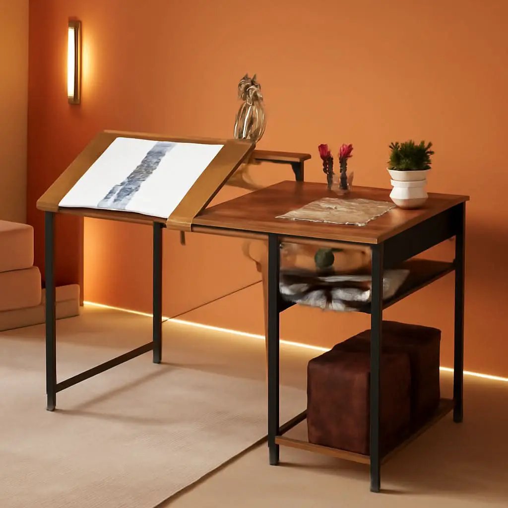 Adjustable Drafting Table with Storage Shelves and Drawer from PriceLows™