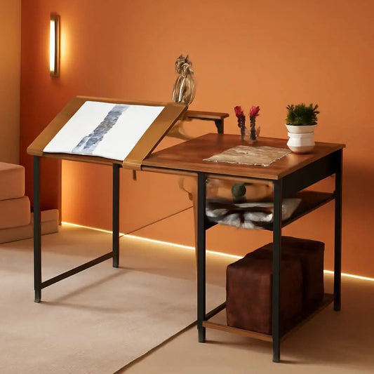 Adjustable Drafting Table with Storage Shelves and Drawer from PriceLows™
