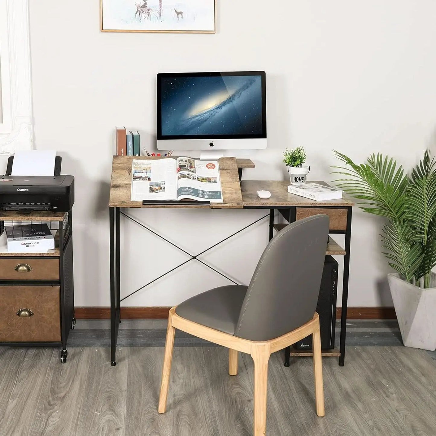 Adjustable Drafting Table with Storage Shelves and Drawer from PriceLows™