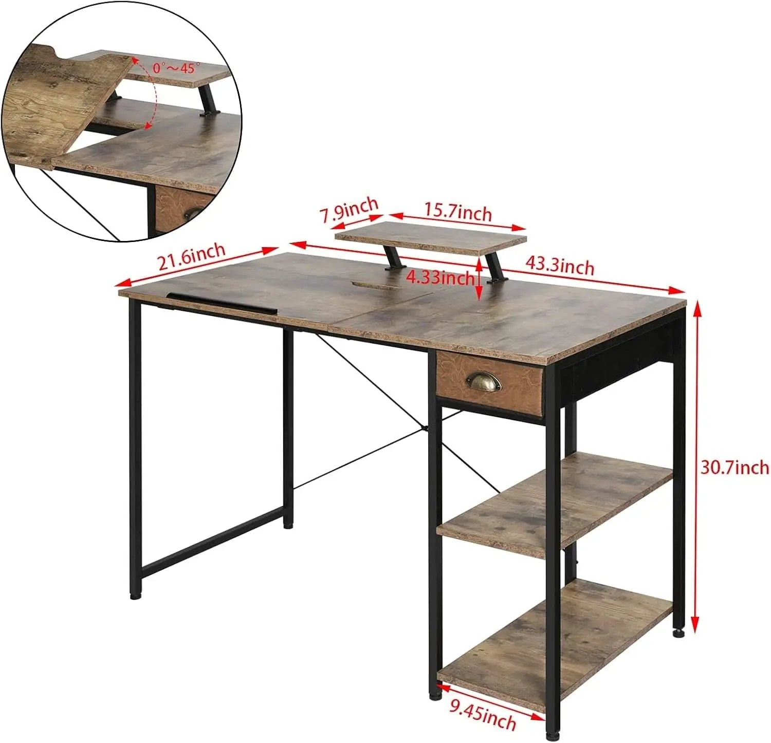 Adjustable Drafting Table with Storage Shelves and Drawer from PriceLows™
