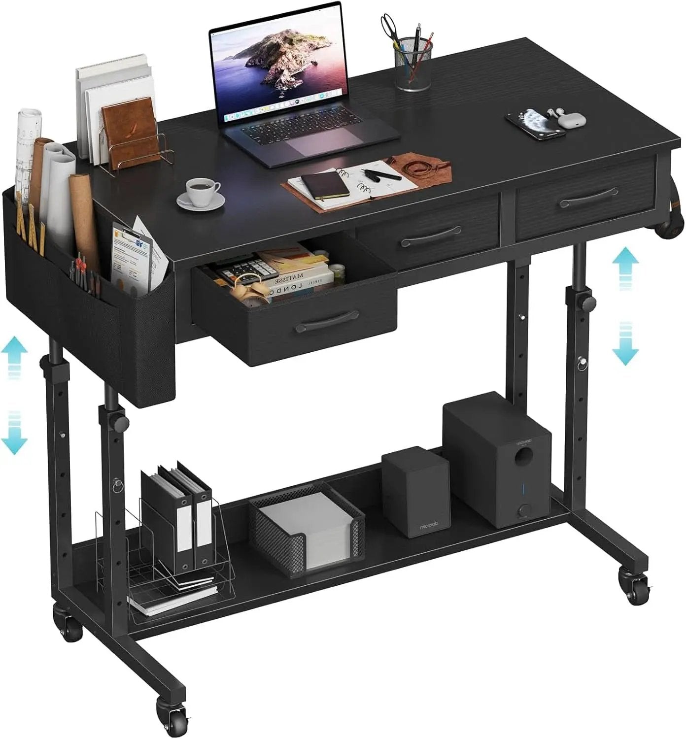 Adjustable Height Rolling Standing Desk with Drawers from PriceLows™