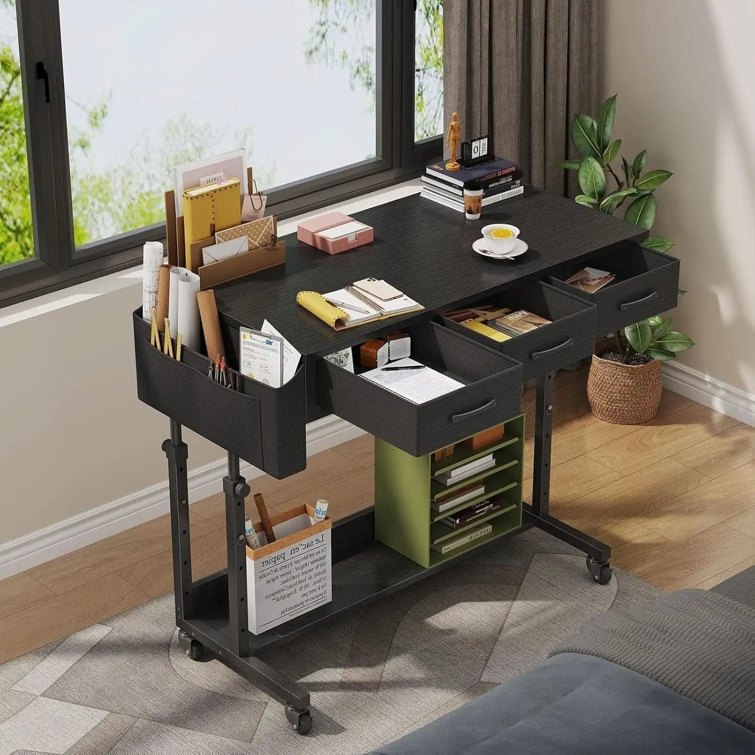 Adjustable Height Rolling Standing Desk with Drawers from PriceLows™