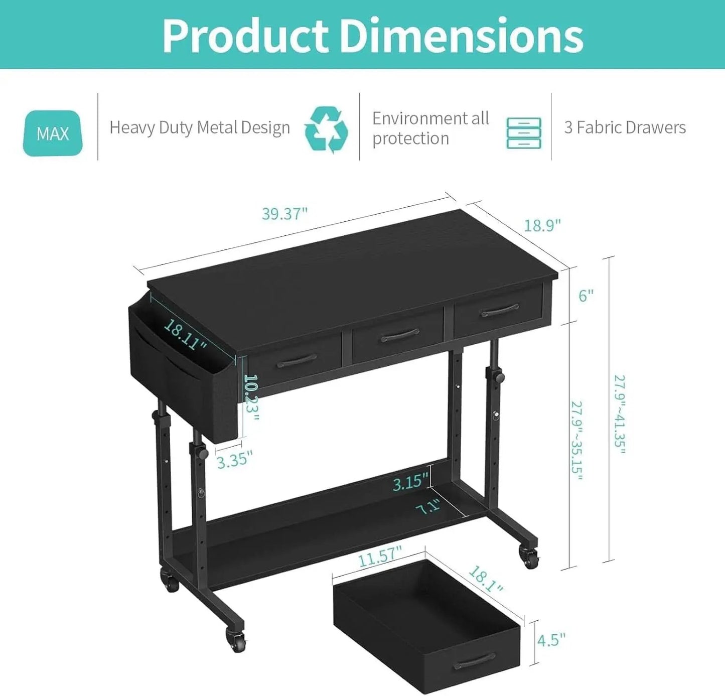 Adjustable Height Rolling Standing Desk with Drawers from PriceLows™