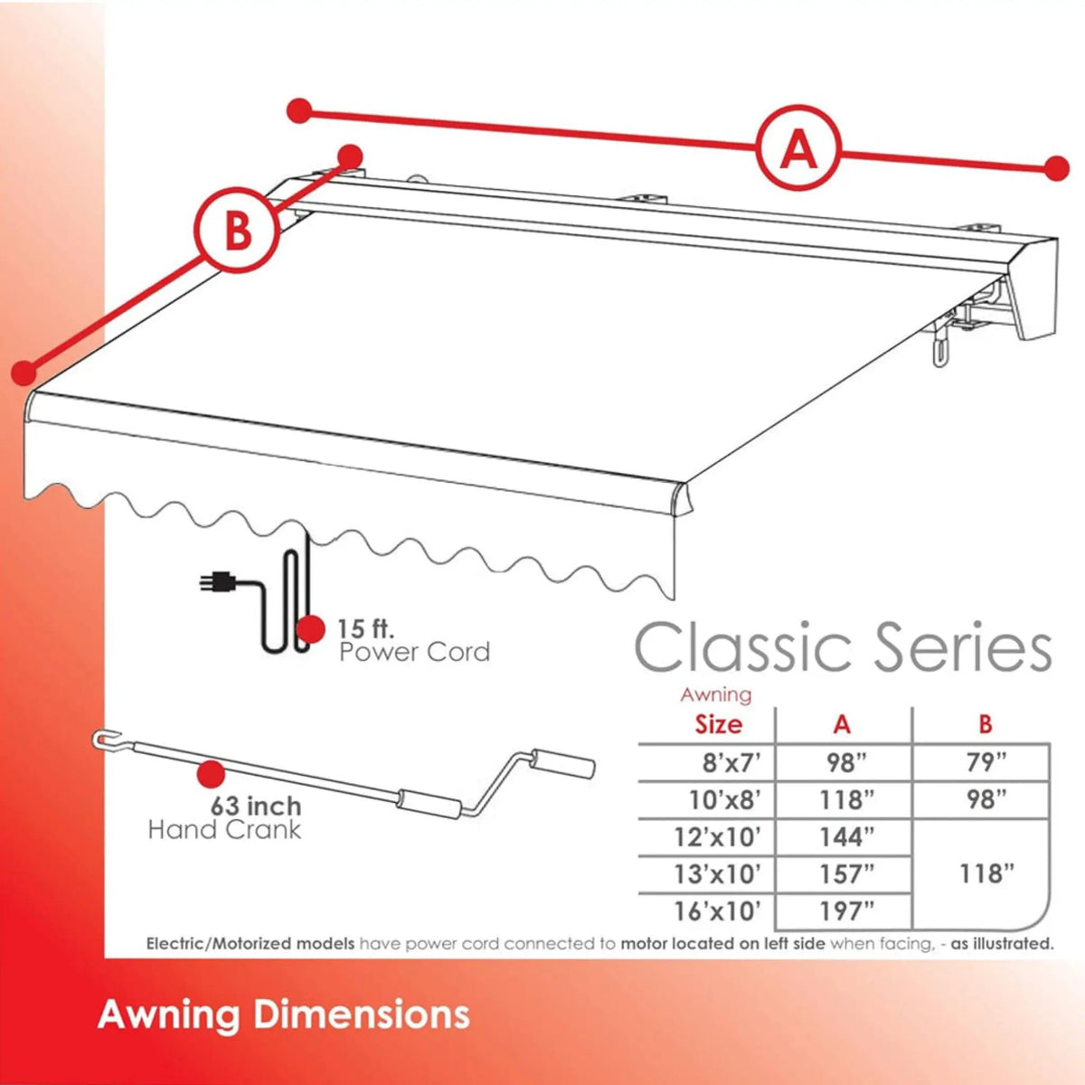 Retractable Sun Shade Awning | Advaning Classic Series | 100% Acrylic Fabric | Fully Assembled