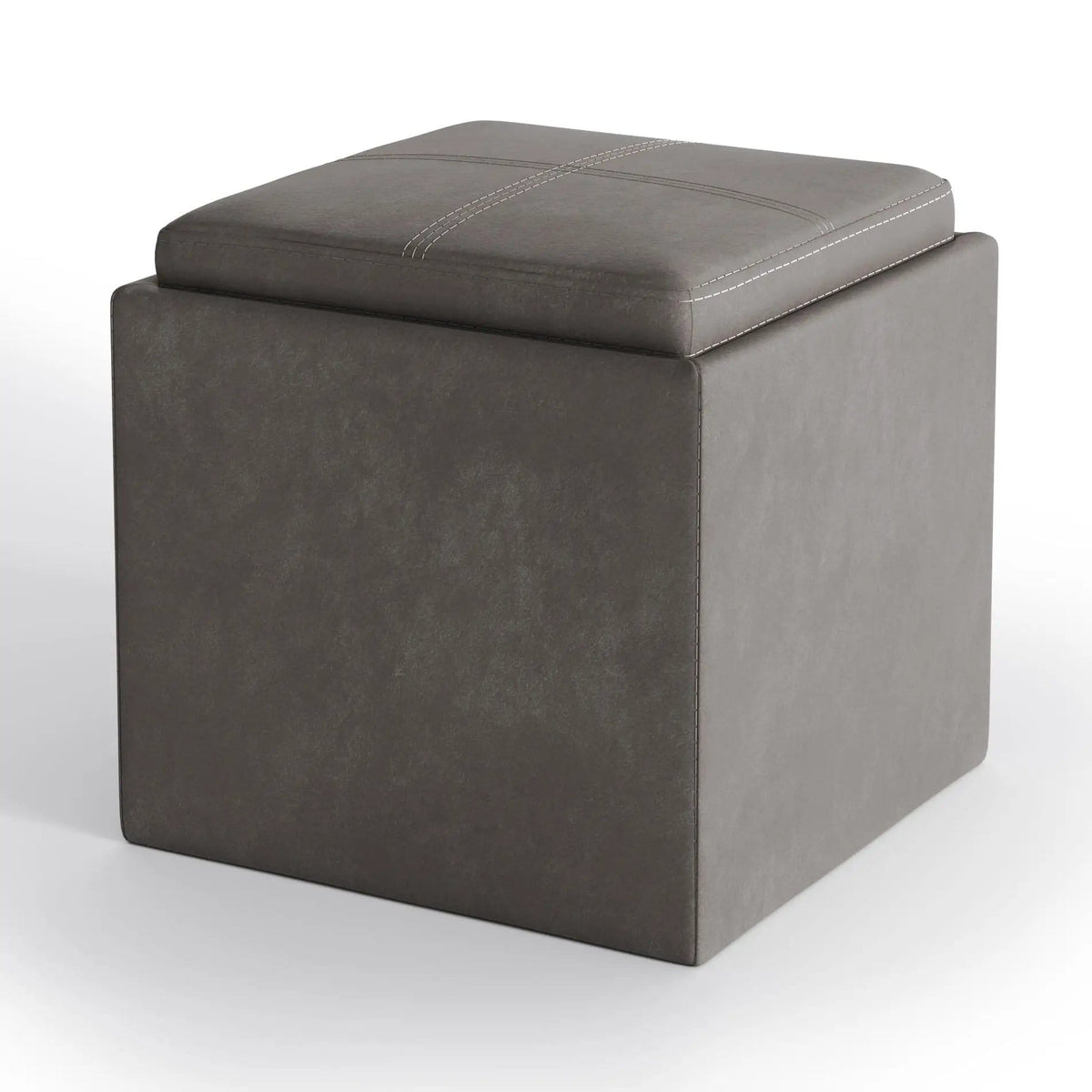 Rockwood Upholstered Cube Ottoman | Flip Over Serving Tray | Large Interior Storage | 16.9 Inch Cube