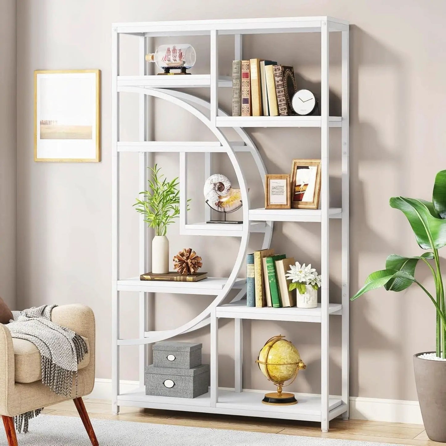 White 5 Tier Etagere Bookshelf Open Shelves Display from PriceLows™