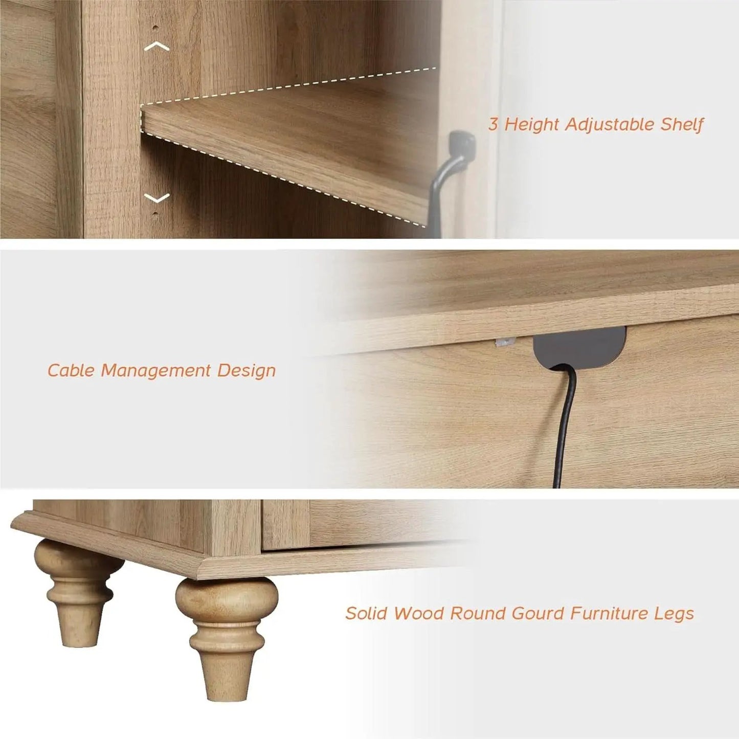 Oak Glass Door Farmhouse TV Stand For 75 Inch TVs Console from PriceLows™
