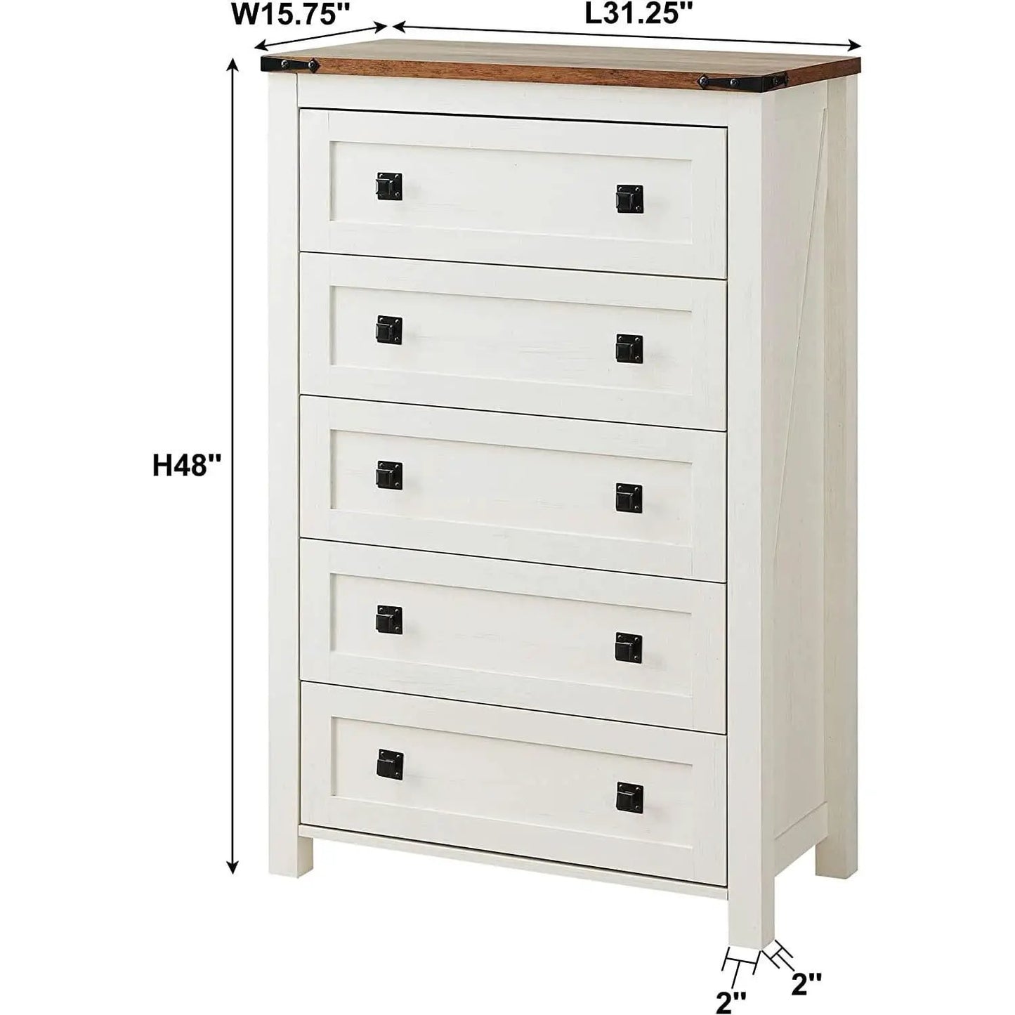 Antique White Rustic 5 Drawer Dresser For Bedroom Storage from PriceLows™