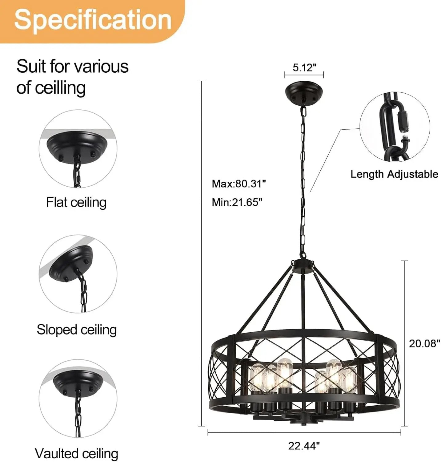 6 Light Black Rustic Drum Chandelier For Dining Room from PriceLows™