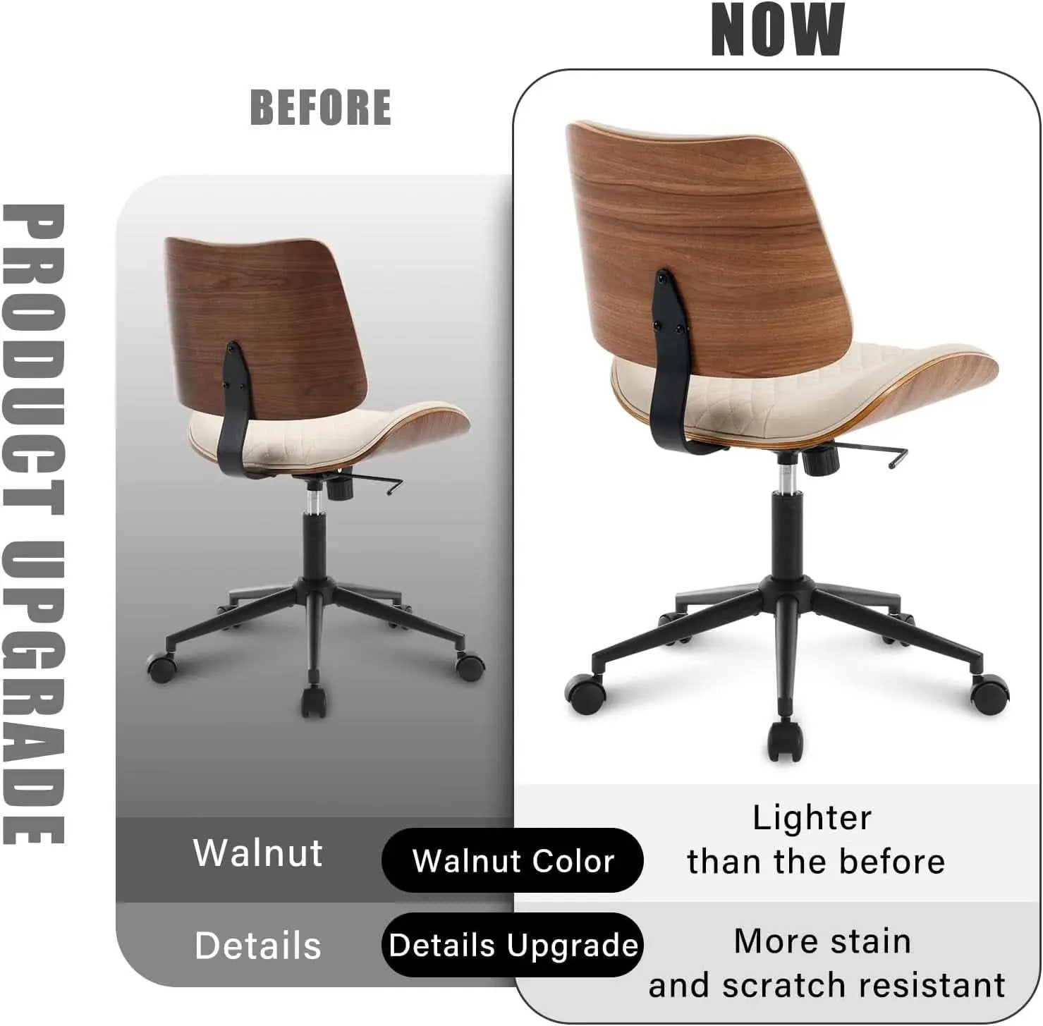 Armless Office Chair With Wheels Beige PU Leather Ergonomic from PriceLows™