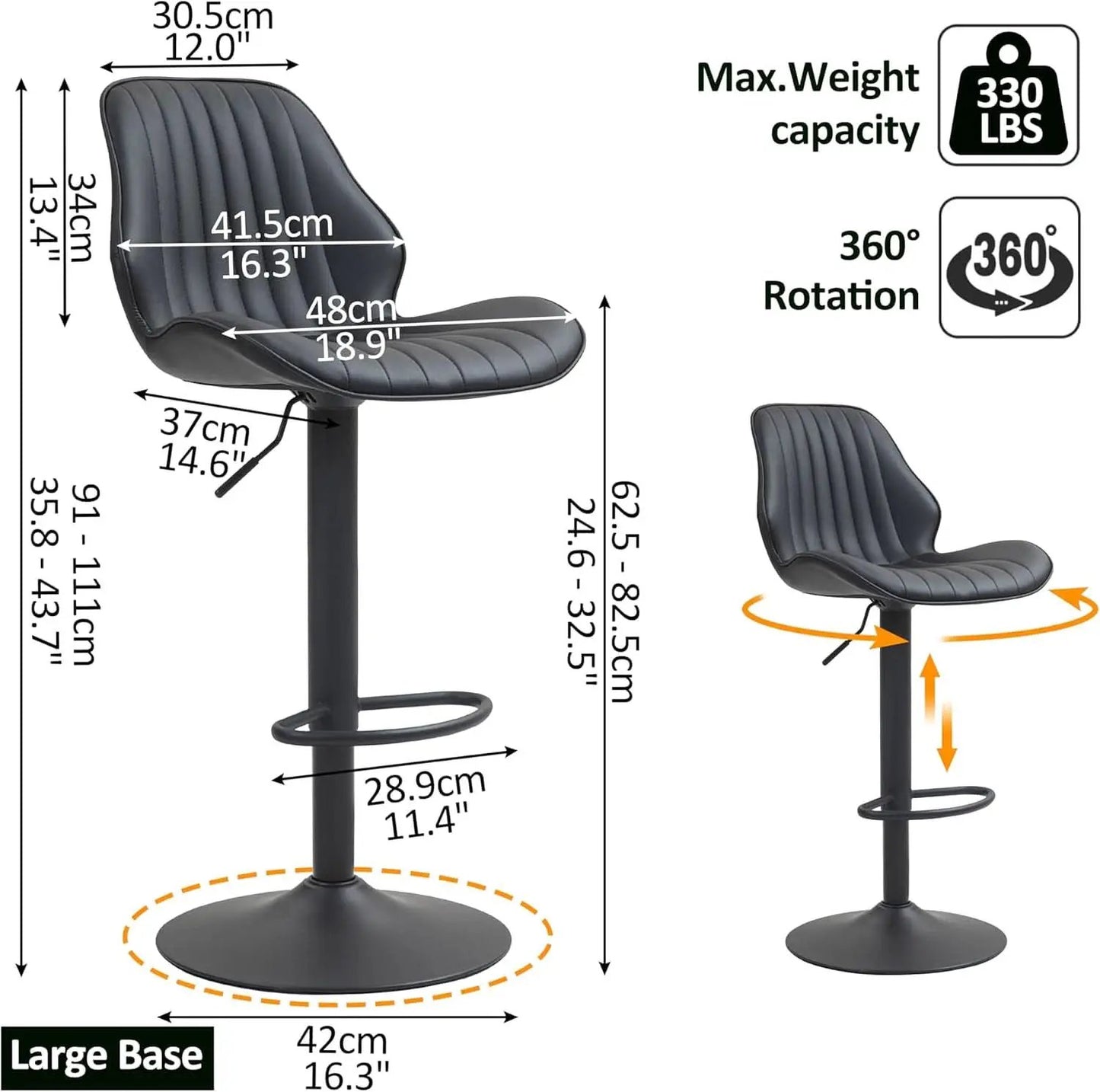 Modern 360 Degree Swivel Faux Leather Bar Stools from PriceLows™