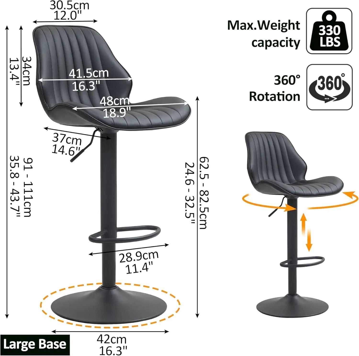 Modern 360 Degree Swivel Faux Leather Bar Stools from PriceLows™