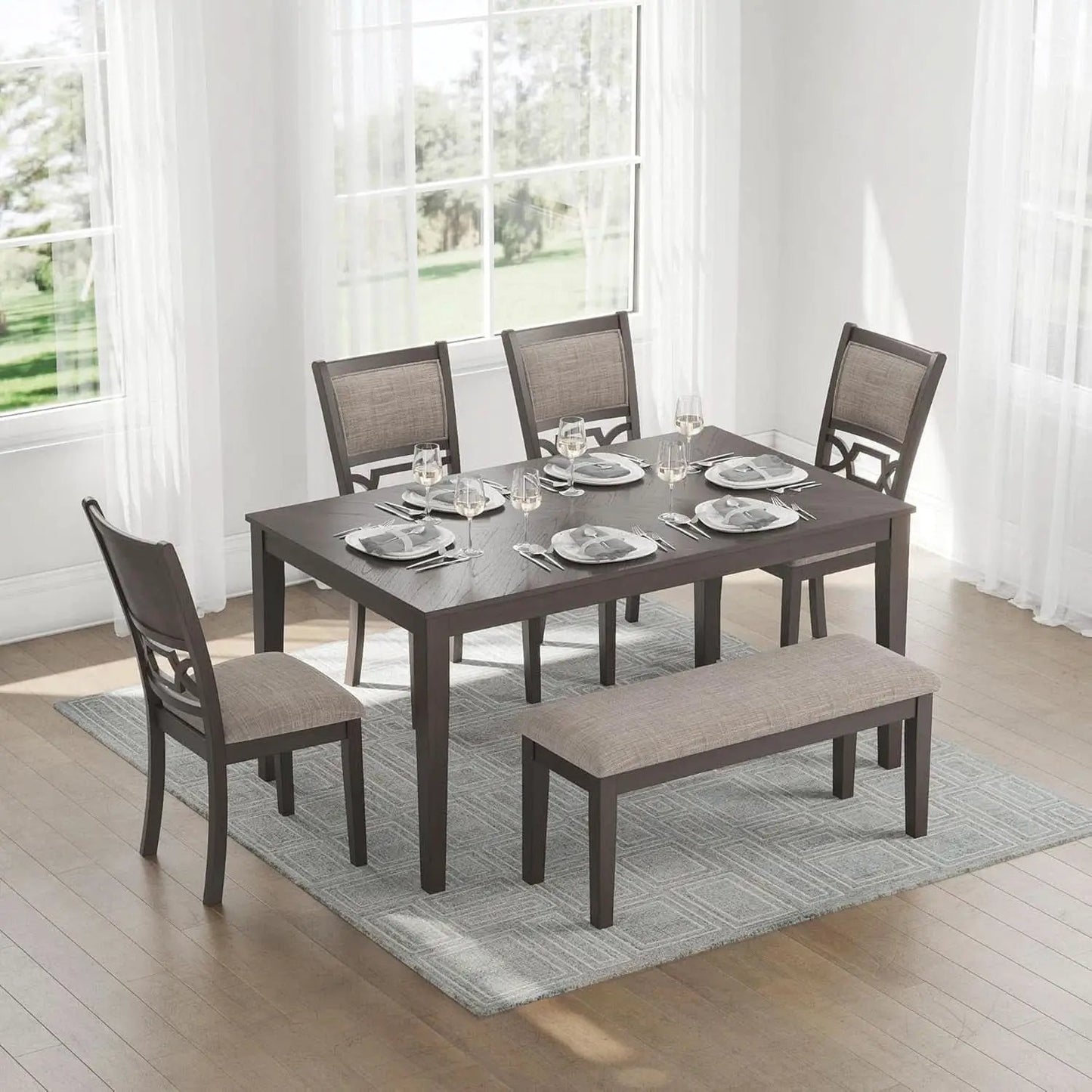 Diamond Patterned Dining Table Set Gray Walnut Stain from PriceLows™