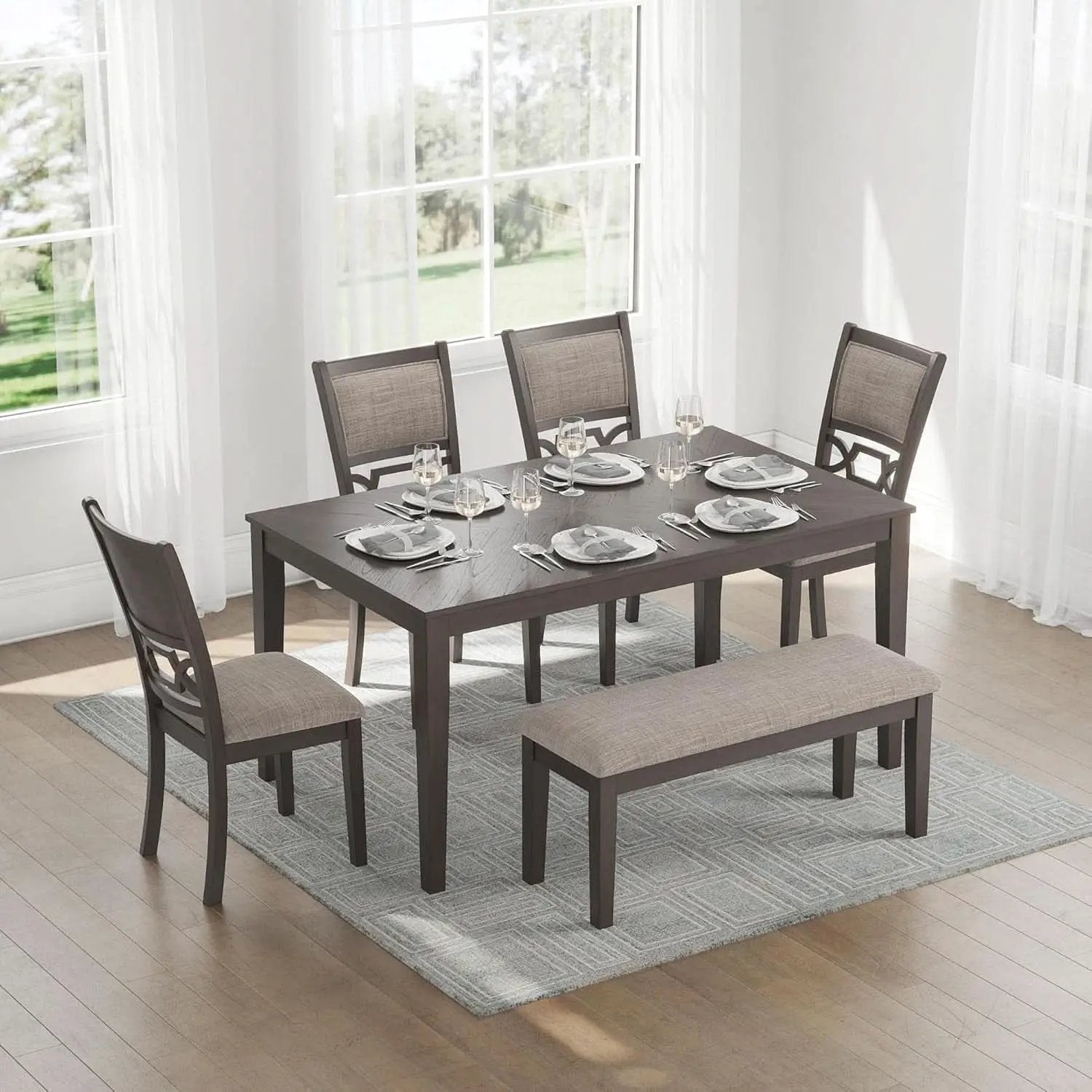 Diamond Patterned Dining Table Set Gray Walnut Stain from PriceLows™