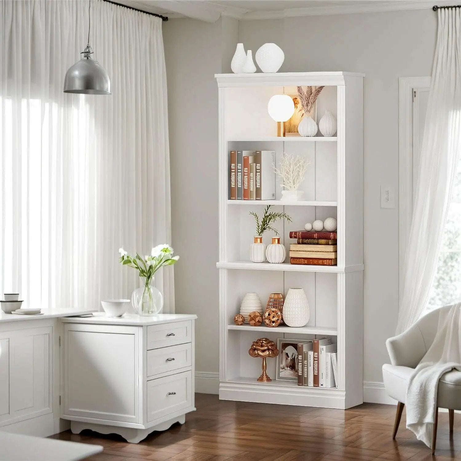 White 72 Inch Tall Bookcase For Living Room Storage from PriceLows™